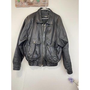 Men's Phillipe Marcel Large Black Leather Coat Zip